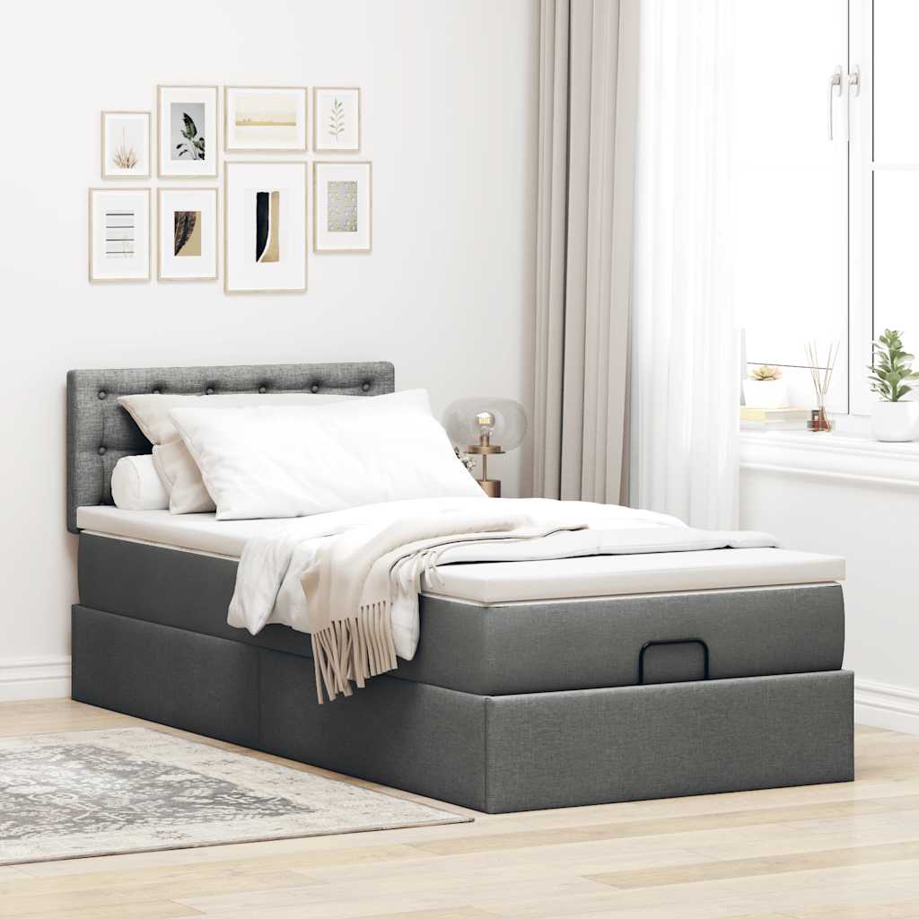 vidaXL Estructura cama otomana colchón tela gris oscuro 80x200cm