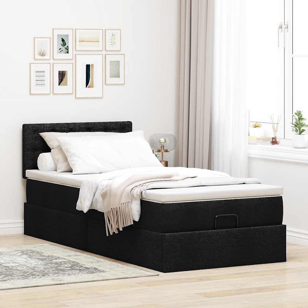 vidaXL Estructura de cama otomana con colchón tela negra 80x200cm