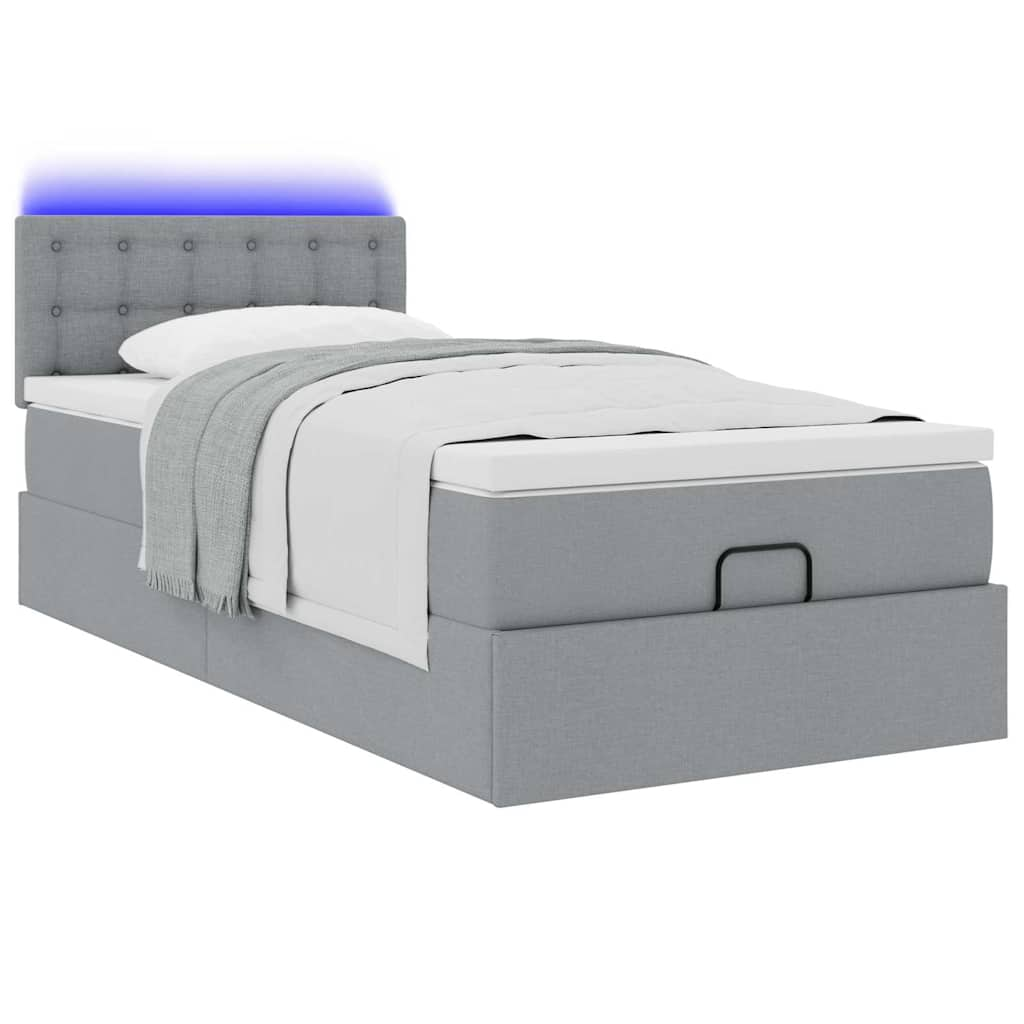 vidaXL Cama otomana con colchón gris claro 90x200 cm tela