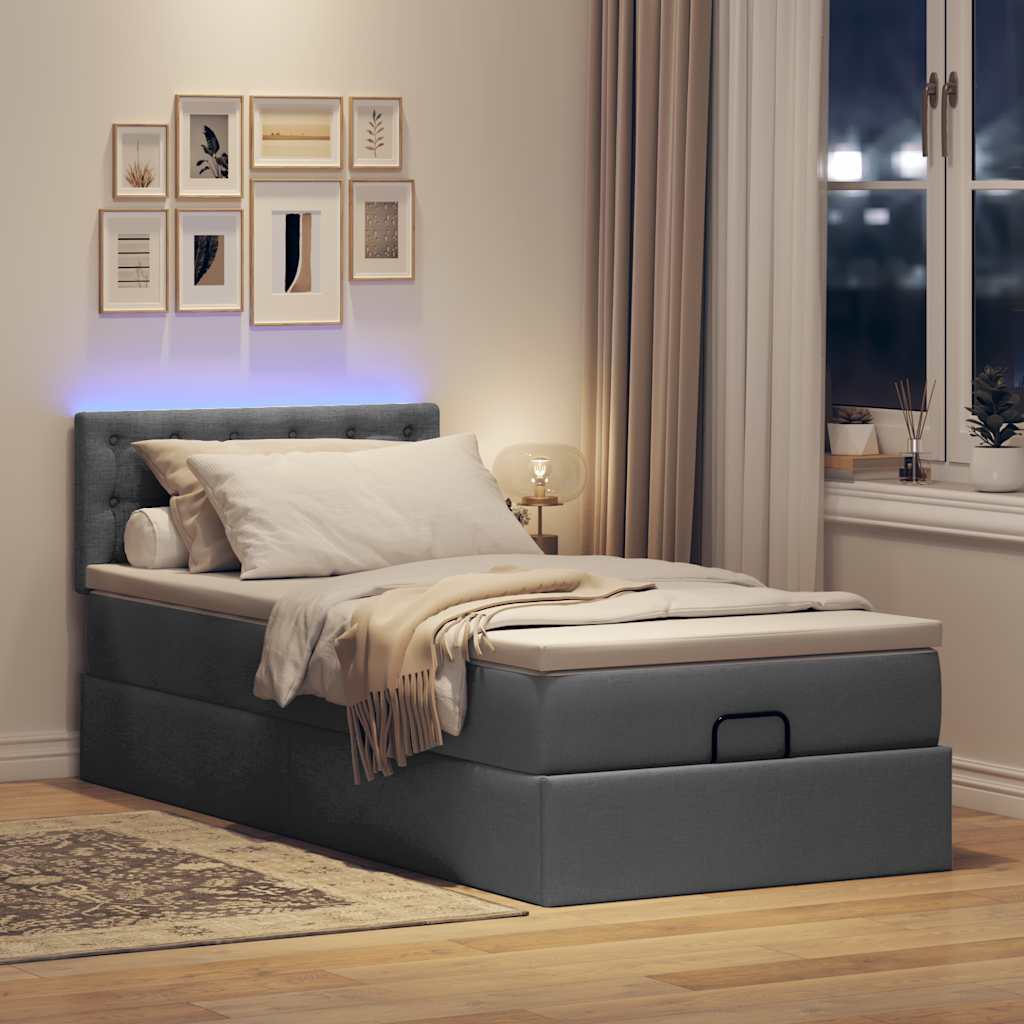 vidaXL Cama otomana con colchón gris oscuro 90x200 cm tela