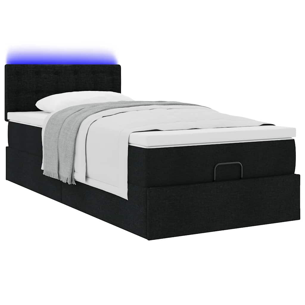 vidaXL Cama otomana con colchón negra 90x200 cm tela