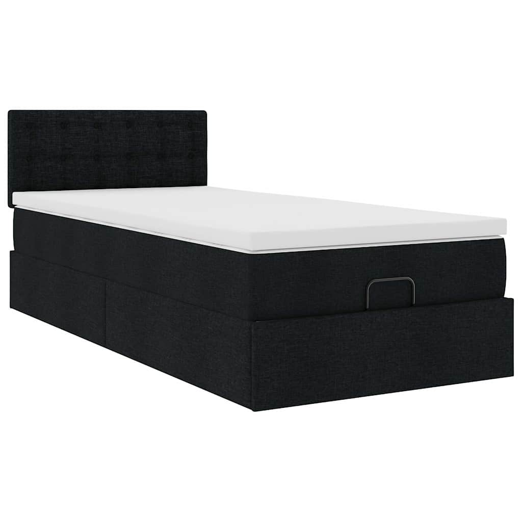 vidaXL Cama otomana con colchón negra 90x200 cm tela