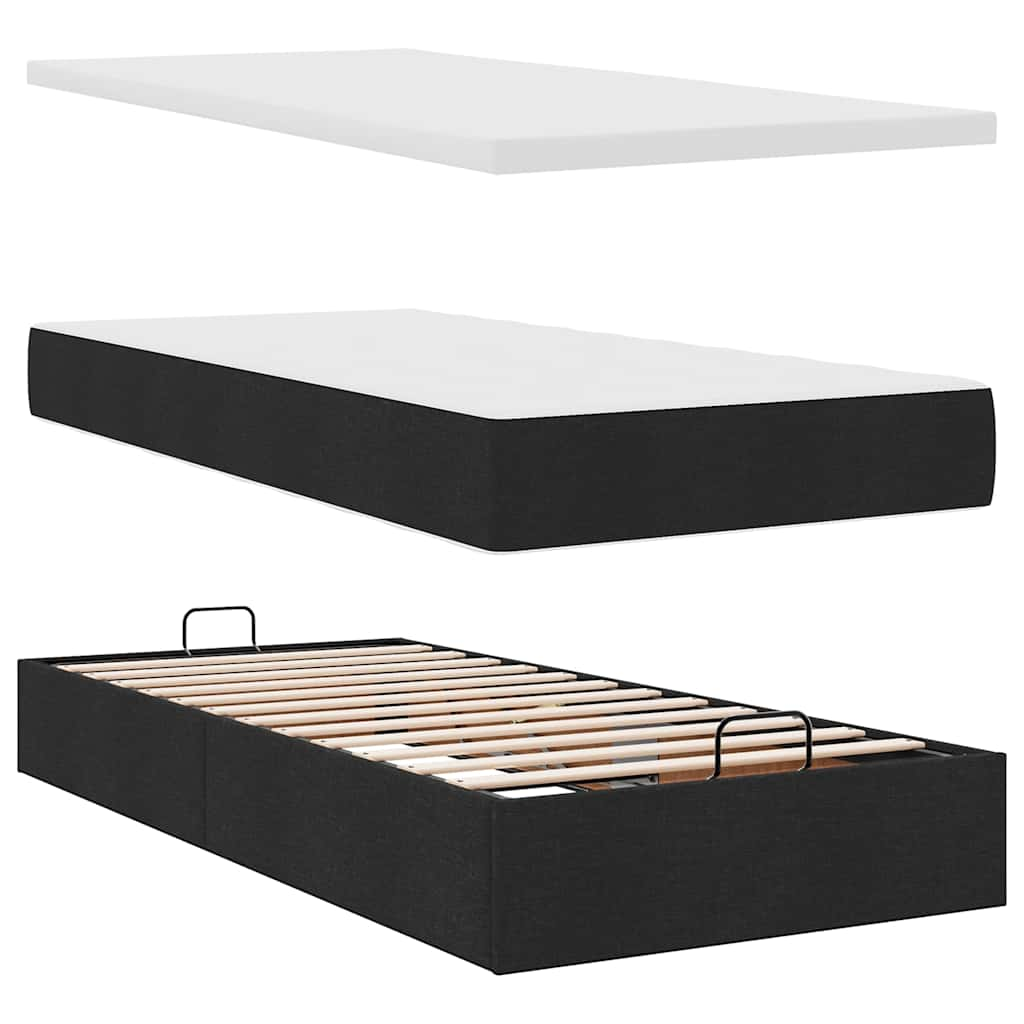 vidaXL Cama otomana con colchón negra 90x200 cm tela