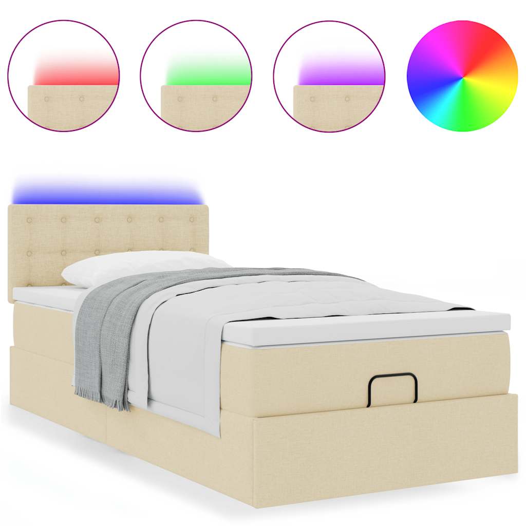 vidaXL Cama otomana con colchón crema 90x200 cm tela