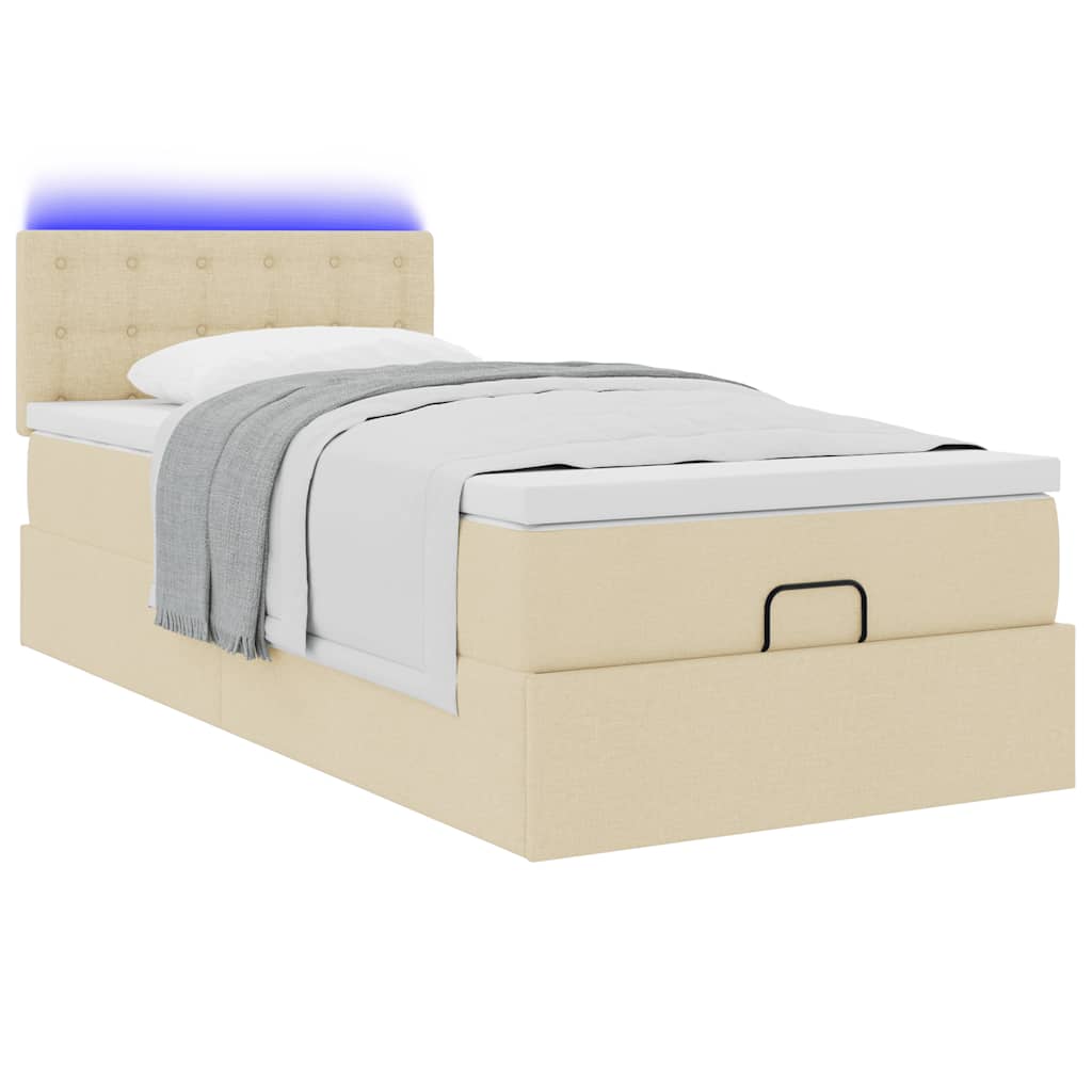 vidaXL Cama otomana con colchón crema 90x200 cm tela