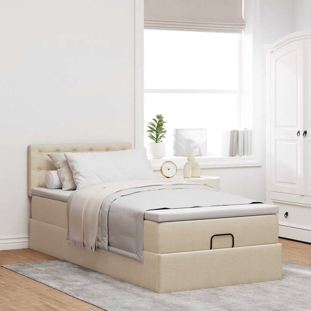 vidaXL Cama otomana con colchón crema 90x200 cm tela