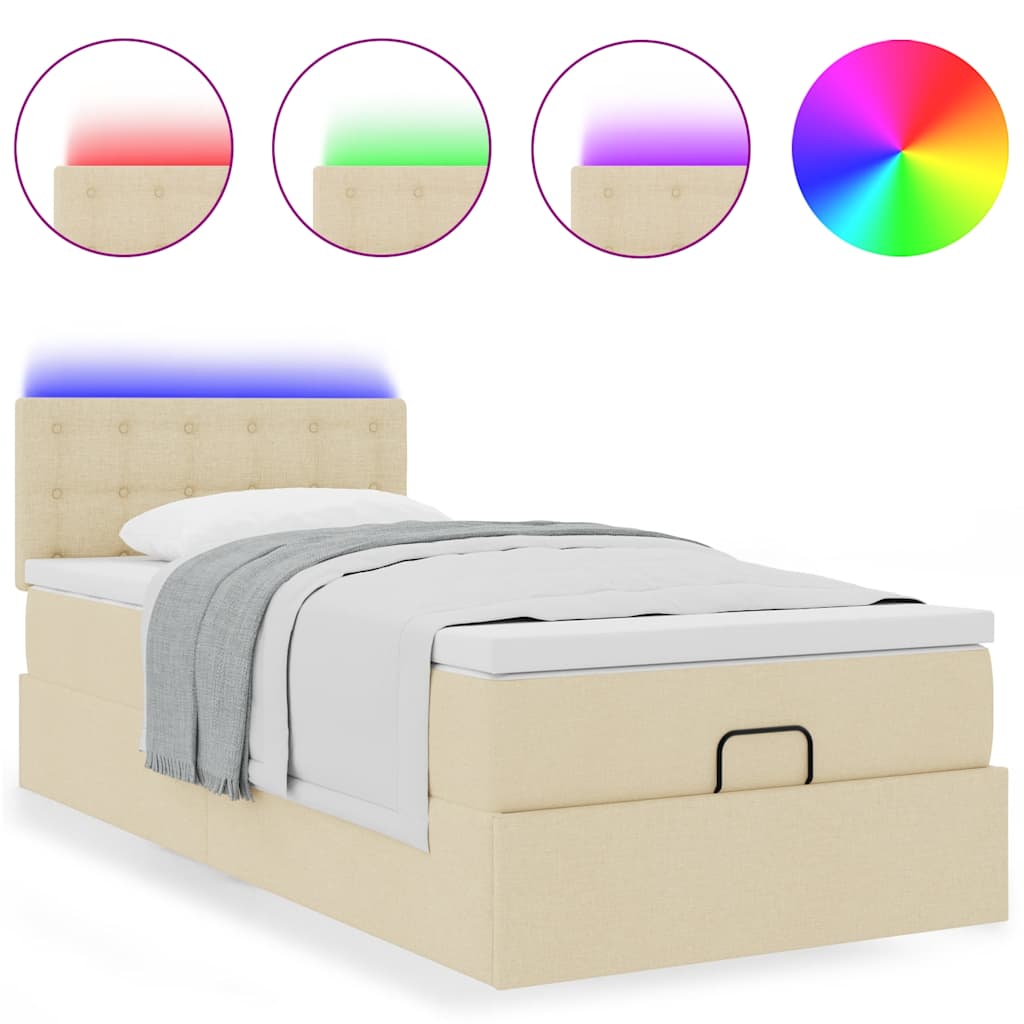 vidaXL Cama otomana con colchón de tela color crema 100x200 cm