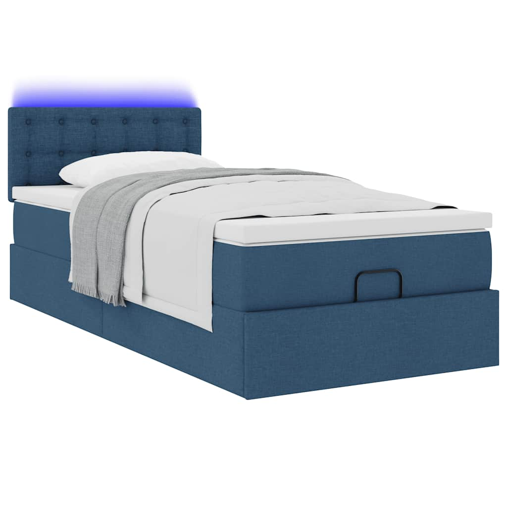 vidaXL Cama otomana con colchón tela azul 100x200 cm