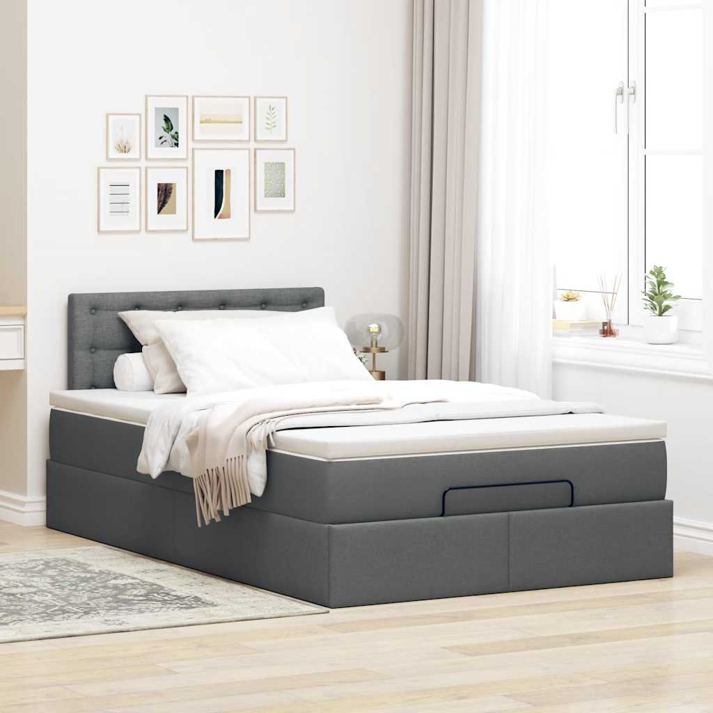 vidaXL Cama otomana con colchón gris oscuro 120x190 cm tela