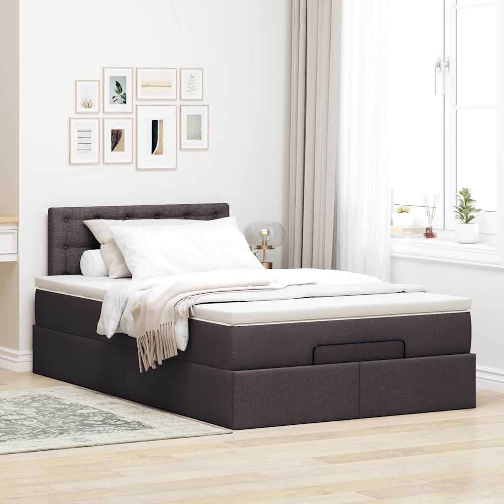 vidaXL Estructura de cama otomana colchón tela marrón oscuro 120x190cm