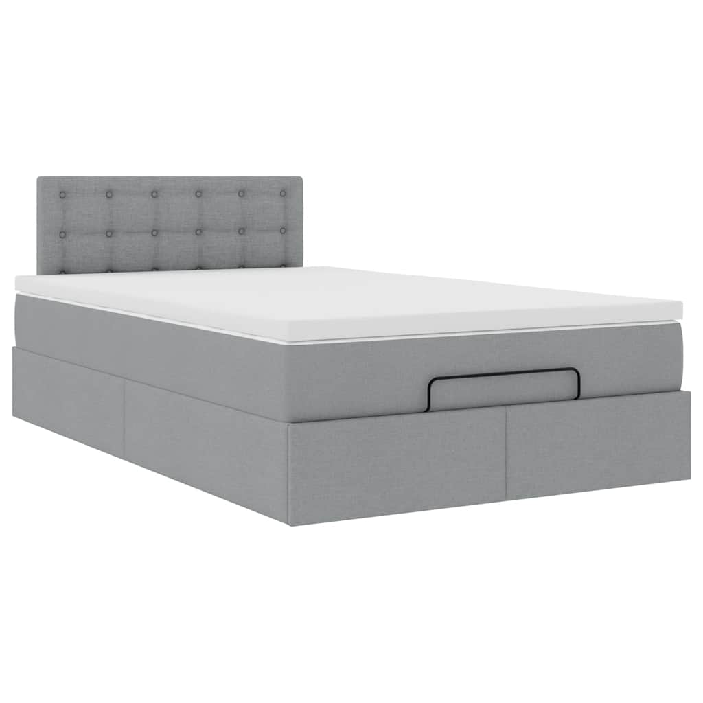 vidaXL Cama otomana con colchón gris claro 120x200 cm tela