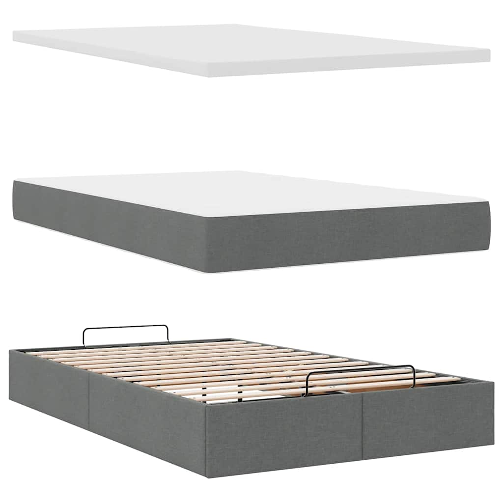 vidaXL Cama otomana con colchón gris oscuro 120x200 cm tela