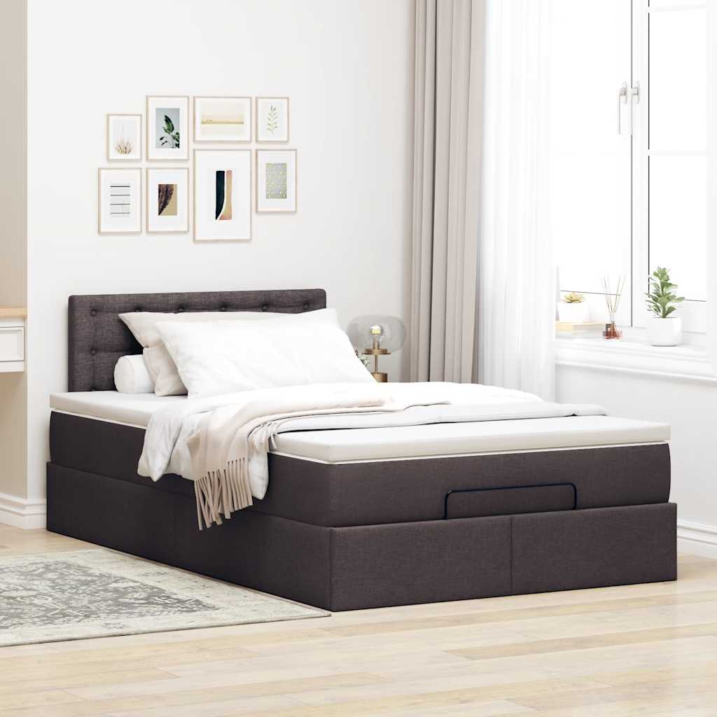 vidaXL Cama otomana con colchón marrón oscuro 120x200 cm tela