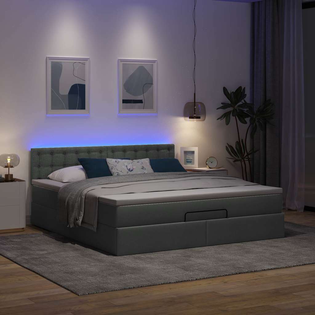 vidaXL Estructura cama otomana colchón tela gris oscuro 160x200 cm