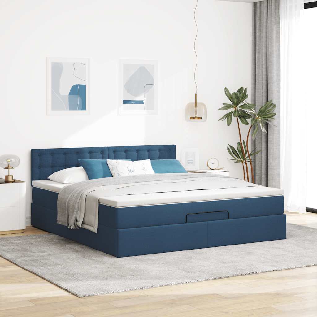 vidaXL Estructura de cama otomana con colchón tela azul 160x200 cm