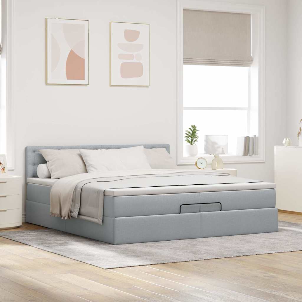 vidaXL Estructura de cama otomana colchones tela gris claro 200x200cm