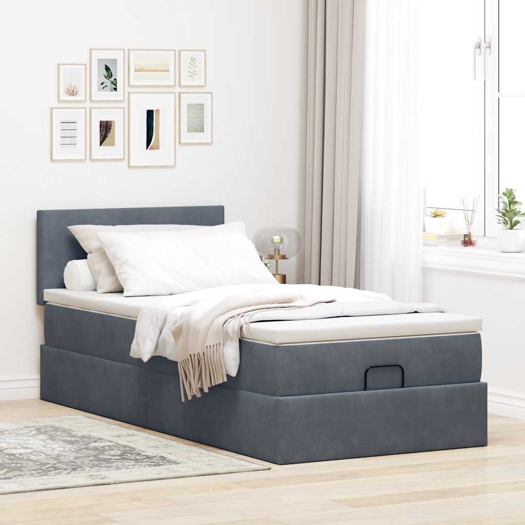 vidaXL Estructura cama otomana colchón terciopelo gris oscuro