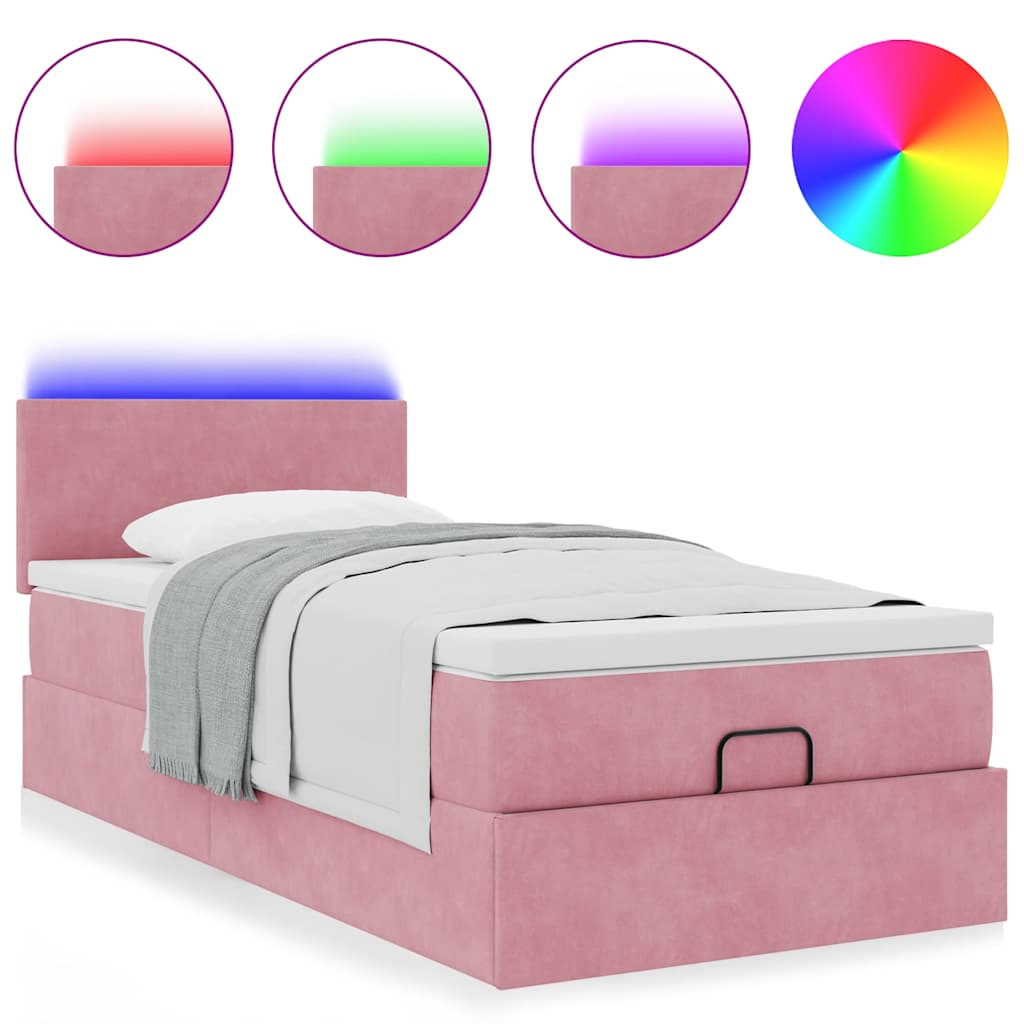 vidaXL Estructura cama otomana colchón terciopelo rosa 80x200cm