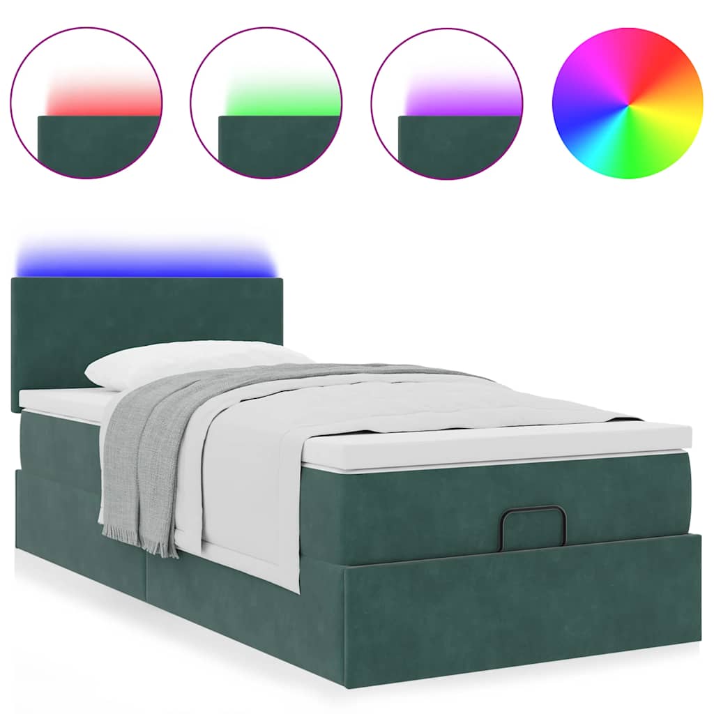 vidaXL Estructura de cama otomana colchón terciopelo verde oscuro