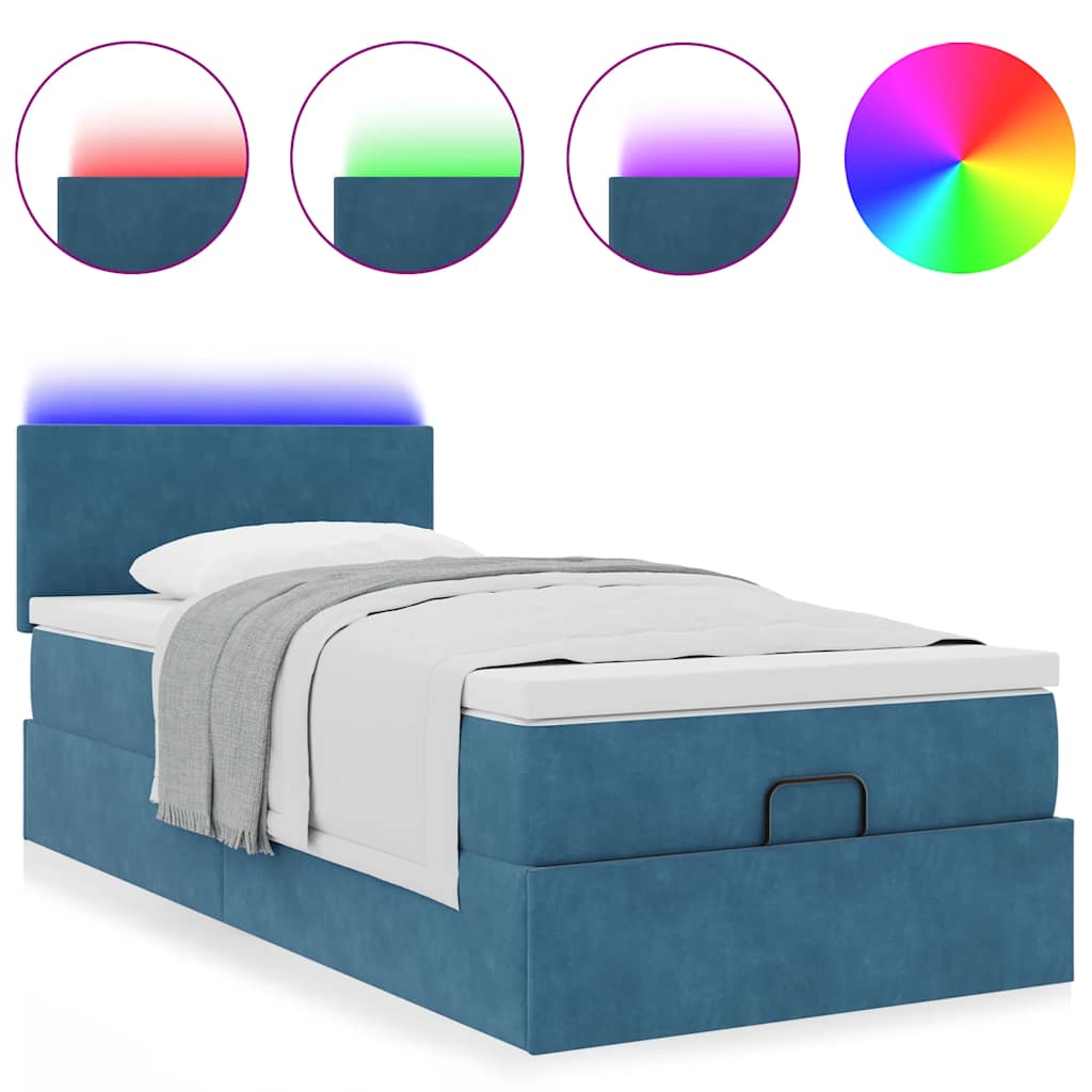 vidaXL Estructura de cama otomana con colchón terciopelo azul oscuro