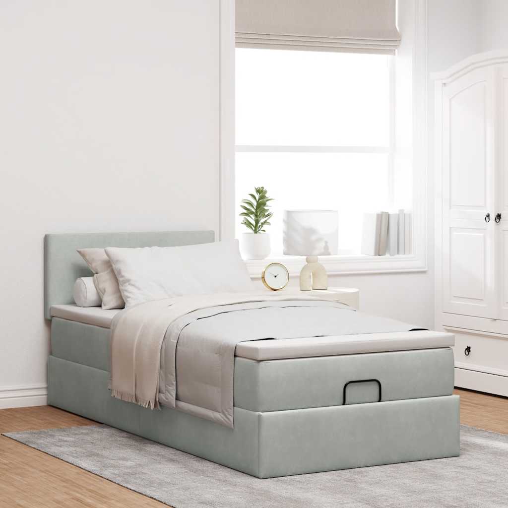 vidaXL Estructura cama otomana colchón terciopelo gris claro 90x200cm