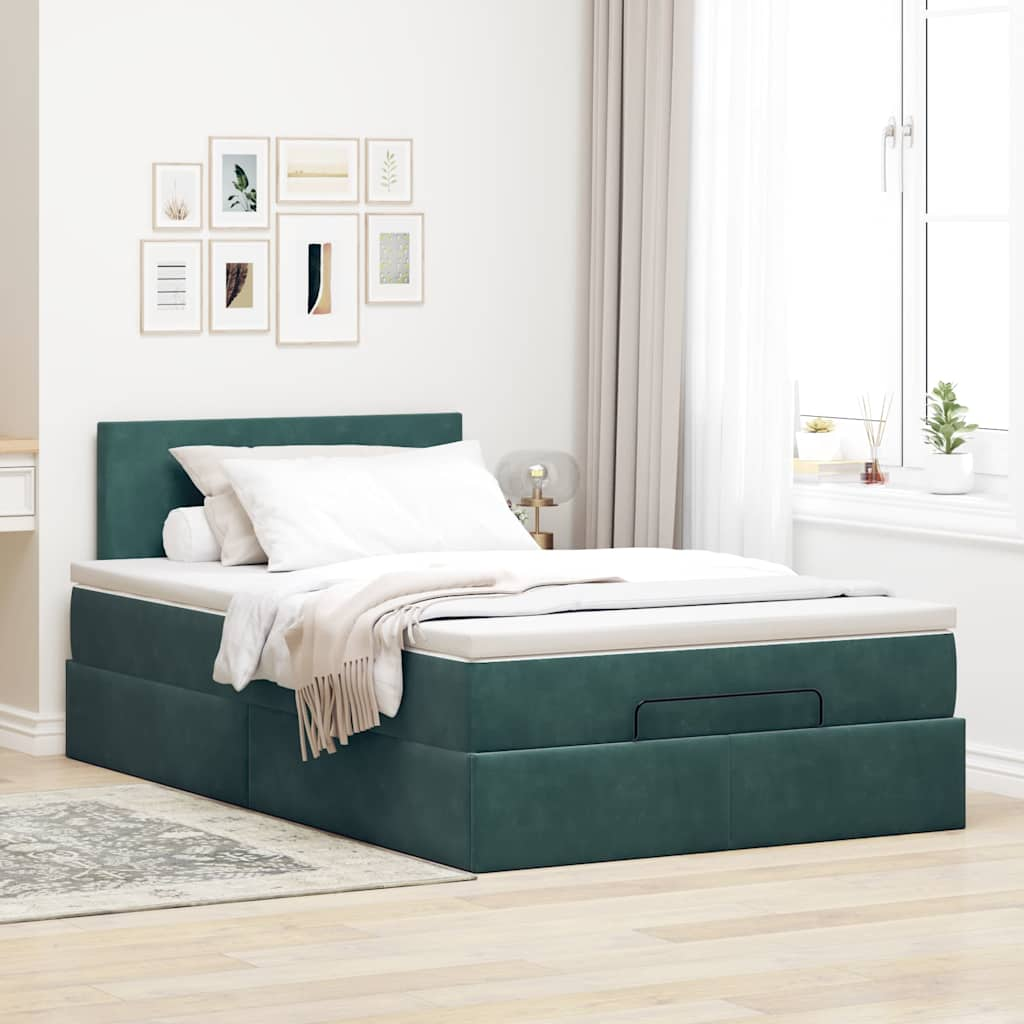 vidaXL Estructura de cama otomana colchón terciopelo verde oscuro