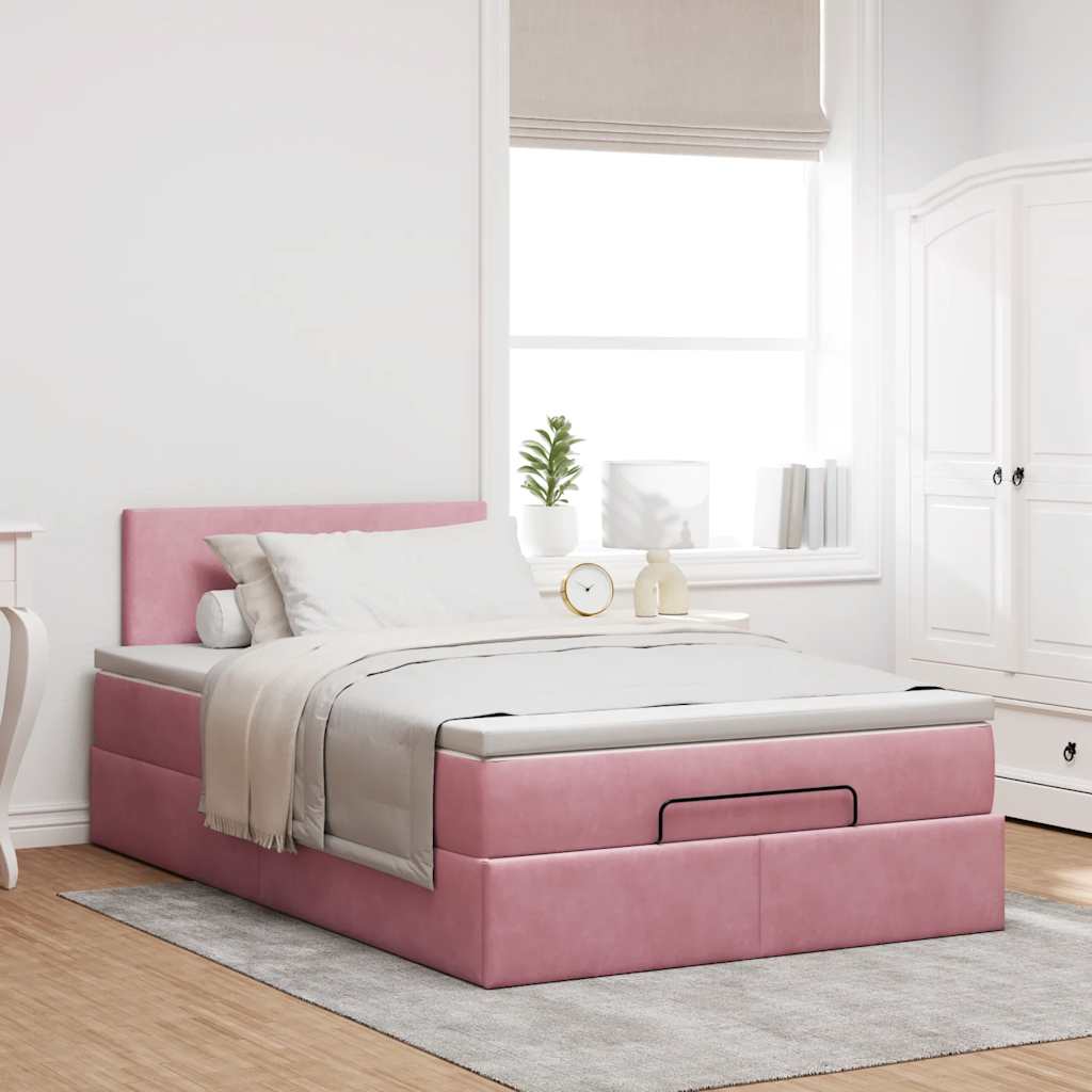 vidaXL Estructura cama otomana con colchón terciopelo rosa 120x190 cm