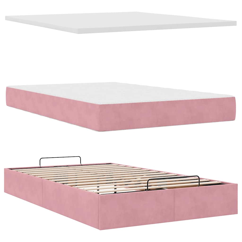 vidaXL Estructura cama otomana con colchón terciopelo rosa 120x190 cm