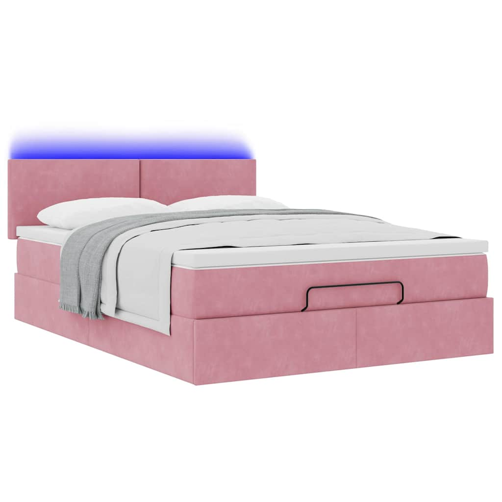 vidaXL Estructura cama otomana colchón terciopelo rosa 140x200cm