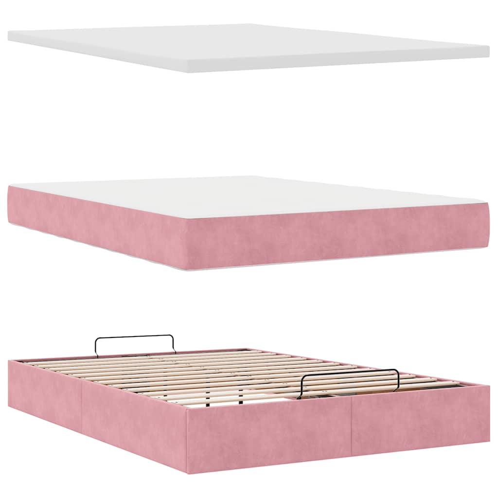 vidaXL Estructura cama otomana colchón terciopelo rosa 140x200cm