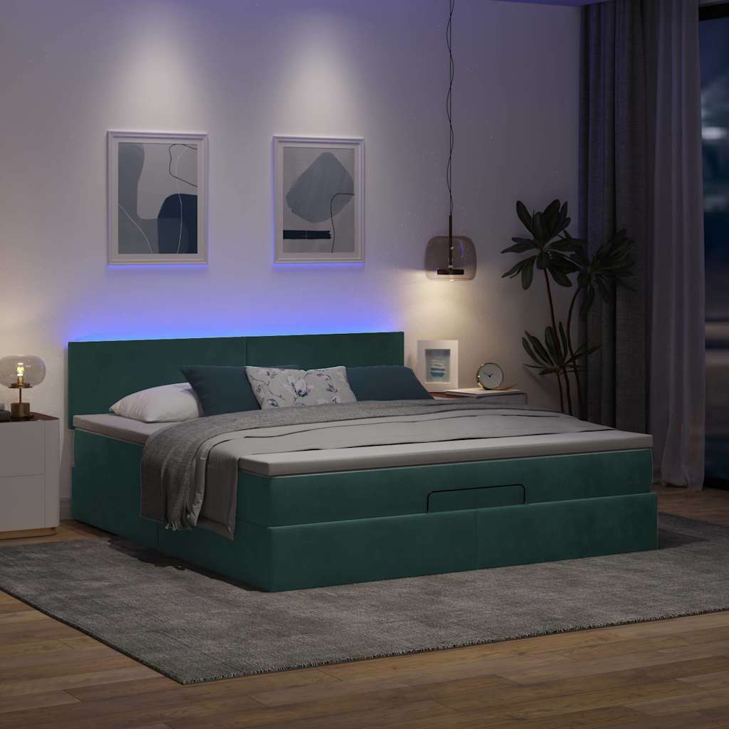 vidaXL Estructura de cama otomana con colchón verde oscuro 180x200 cm