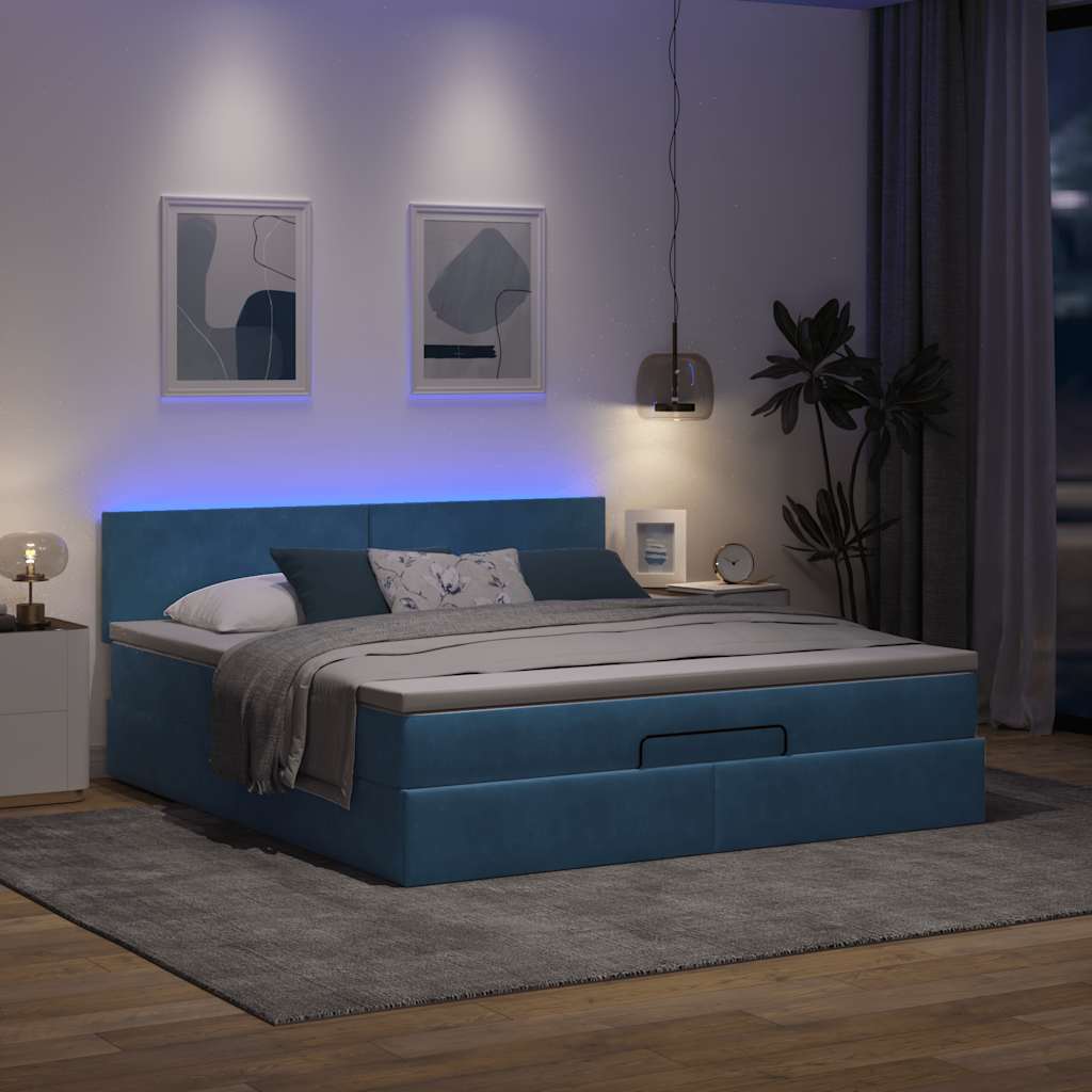 vidaXL Estructura de cama otomana colchón azul oscuro 180x200 cm