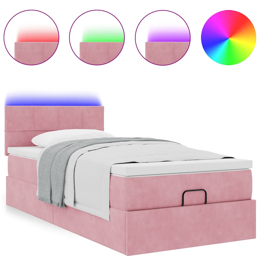 vidaXL Estructura cama otomana colchón terciopelo rosa 80x200cm