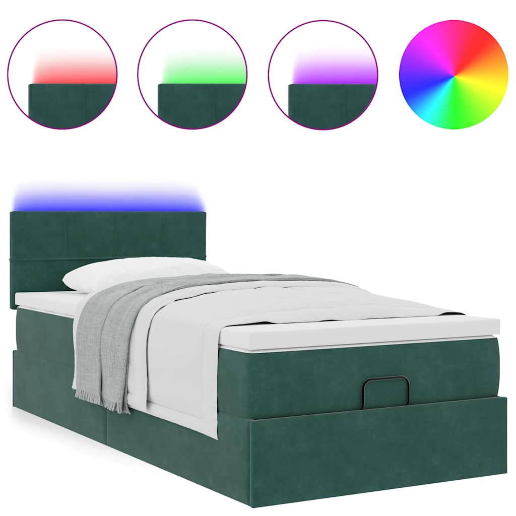 vidaXL Estructura de cama otomana colchón terciopelo verde oscuro