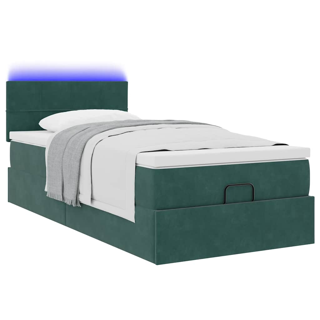 vidaXL Estructura de cama otomana colchón terciopelo verde oscuro