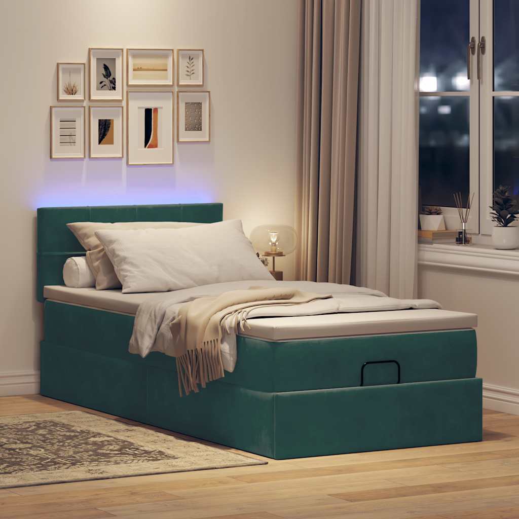 vidaXL Estructura de cama otomana colchón terciopelo verde oscuro