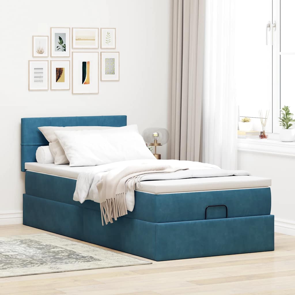 vidaXL Estructura de cama otomana con colchón terciopelo azul oscuro