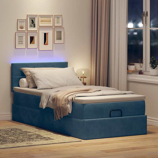 vidaXL Estructura de cama otomana colchón terciopelo azul oscuro