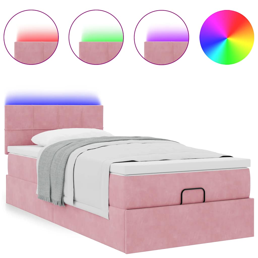 vidaXL Estructura de cama otomana colchón terciopelo rosa 90x200cm