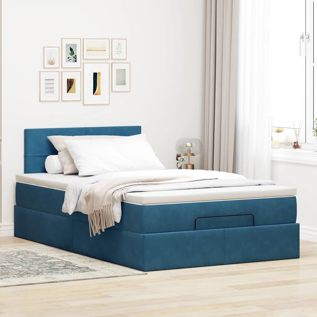 vidaXL Estructura de cama otomana colchón terciopelo azul oscuro