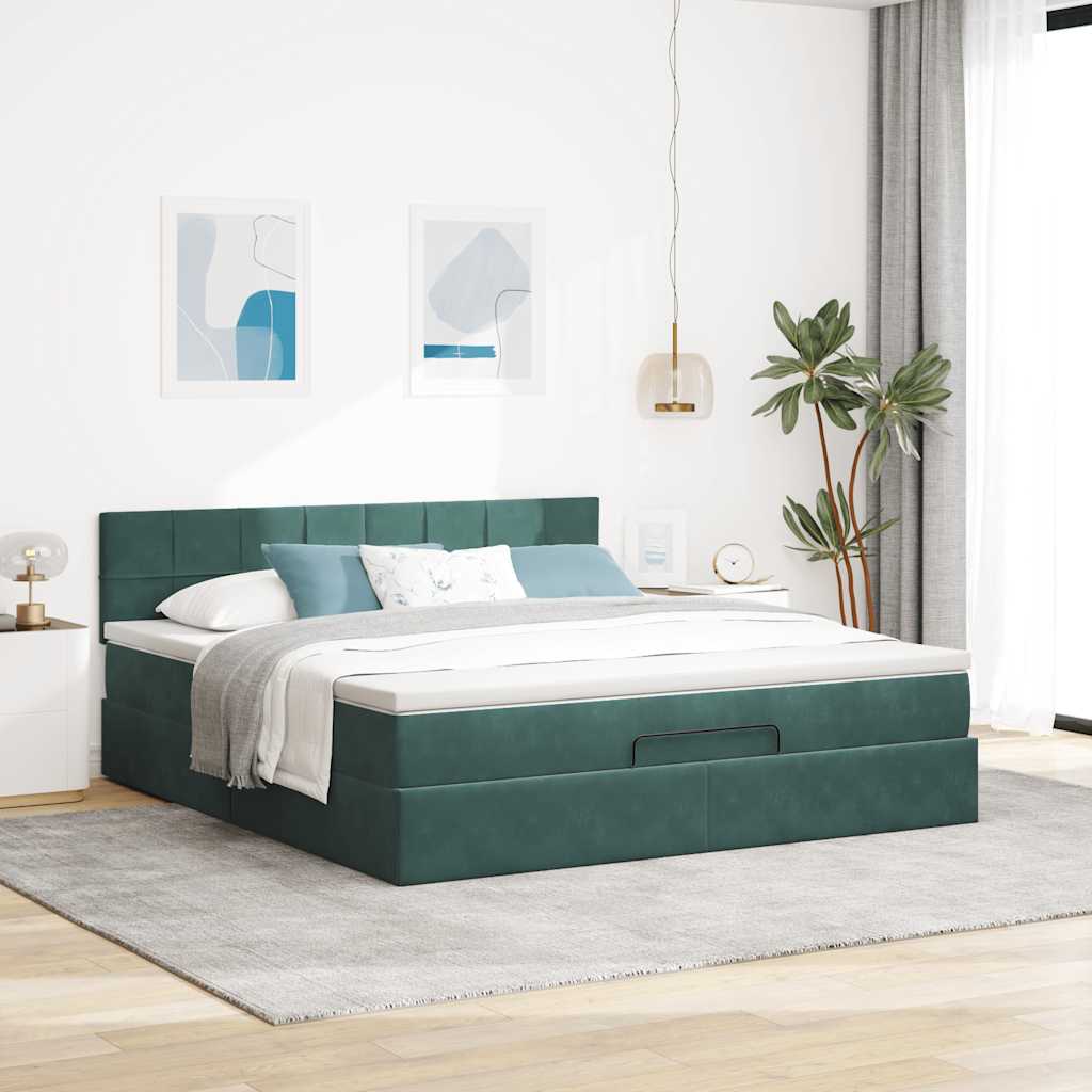 vidaXL Estructura de cama otomana con colchón verde oscuro 180x200 cm