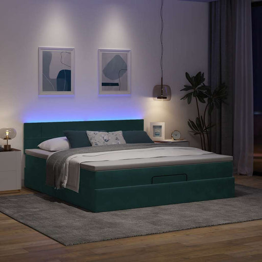 vidaXL Estructura de cama otomana con colchón verde oscuro 180x200 cm