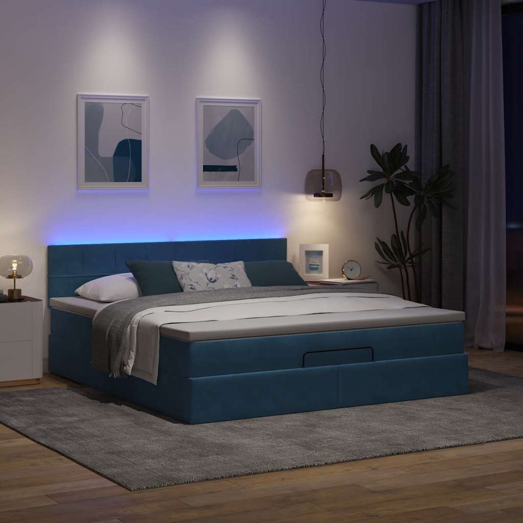 vidaXL Estructura de cama otomana colchón azul oscuro 180x200 cm