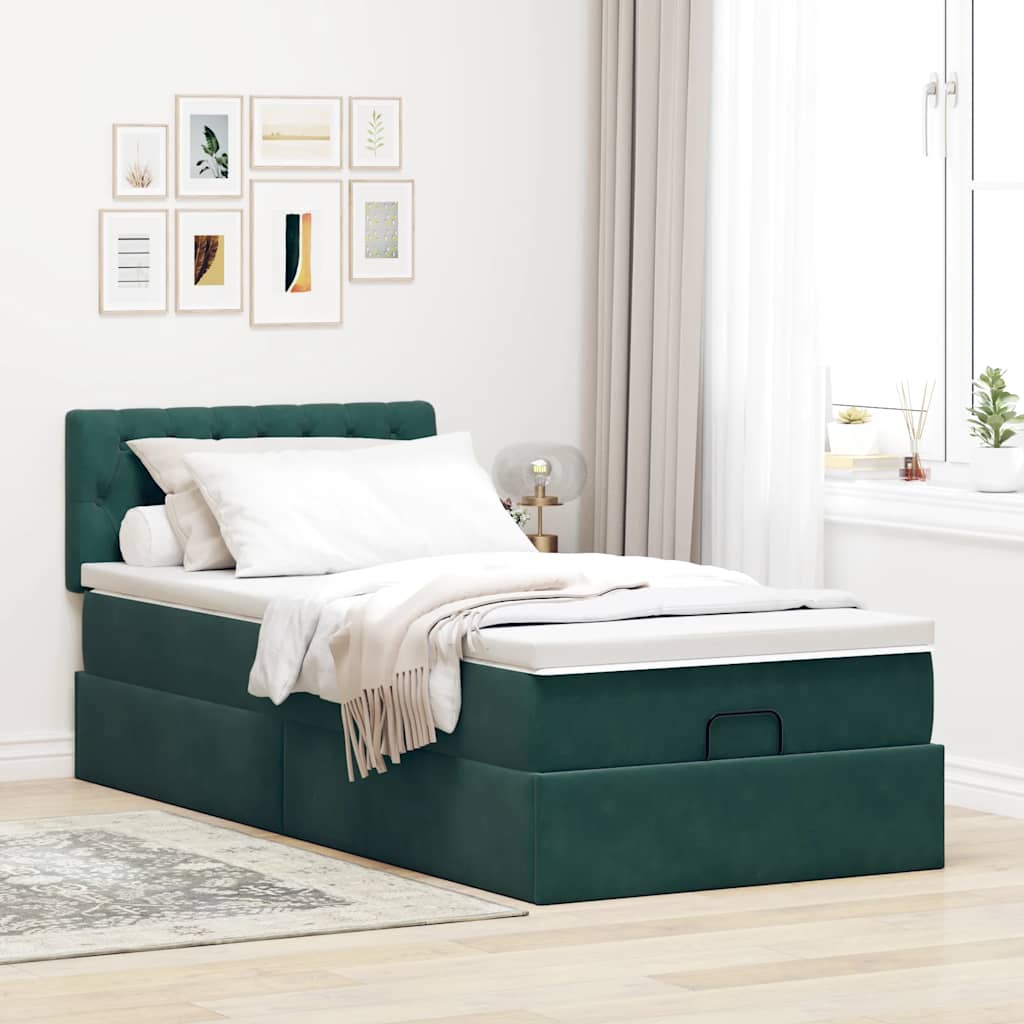 vidaXL Estructura de cama otomana con colchón terciopelo verde oscuro