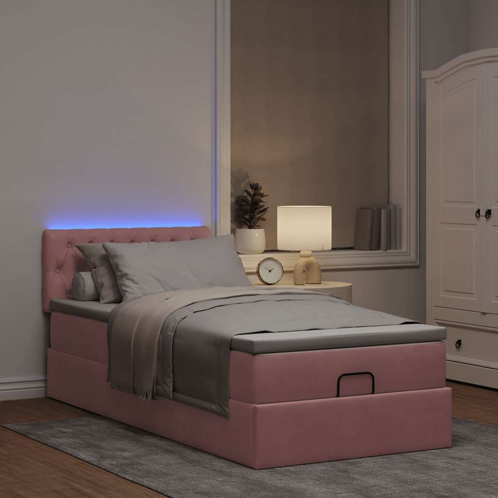 vidaXL Estructura cama otomana colchón terciopelo rosa 80x200cm