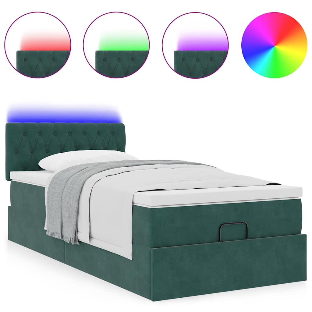 vidaXL Estructura de cama otomana colchón terciopelo verde oscuro