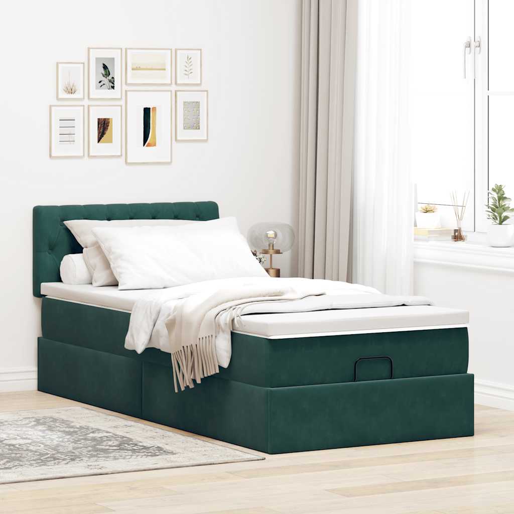 vidaXL Estructura de cama otomana colchón terciopelo verde oscuro