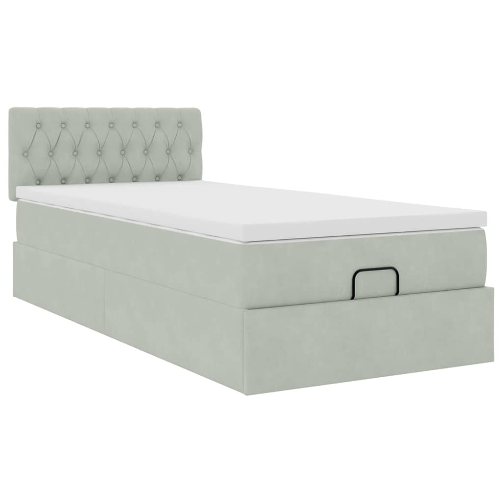 vidaXL Estructura cama otomana colchón terciopelo gris claro 90x200cm