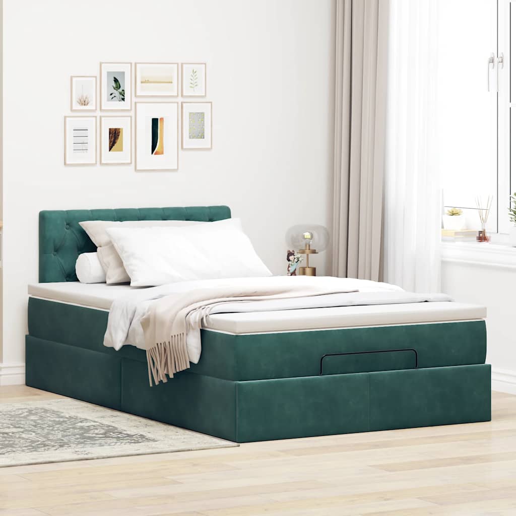 vidaXL Estructura de cama otomana colchón terciopelo verde oscuro