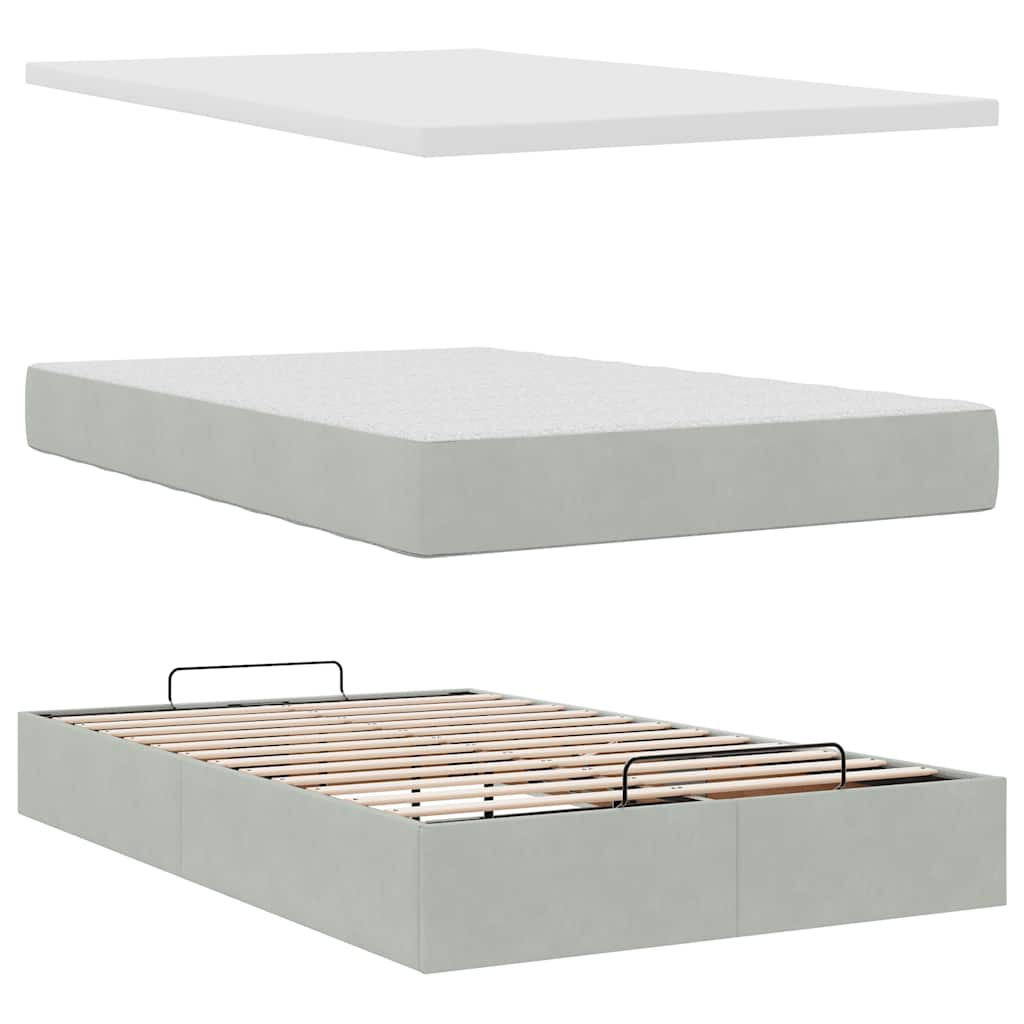 vidaXL Estructura cama otomana colchón terciopelo gris claro 120x200cm